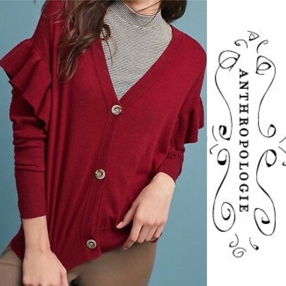 ANTHROPOLOGIE Line + Dot EULALIA RUFFLED CARDIGAN